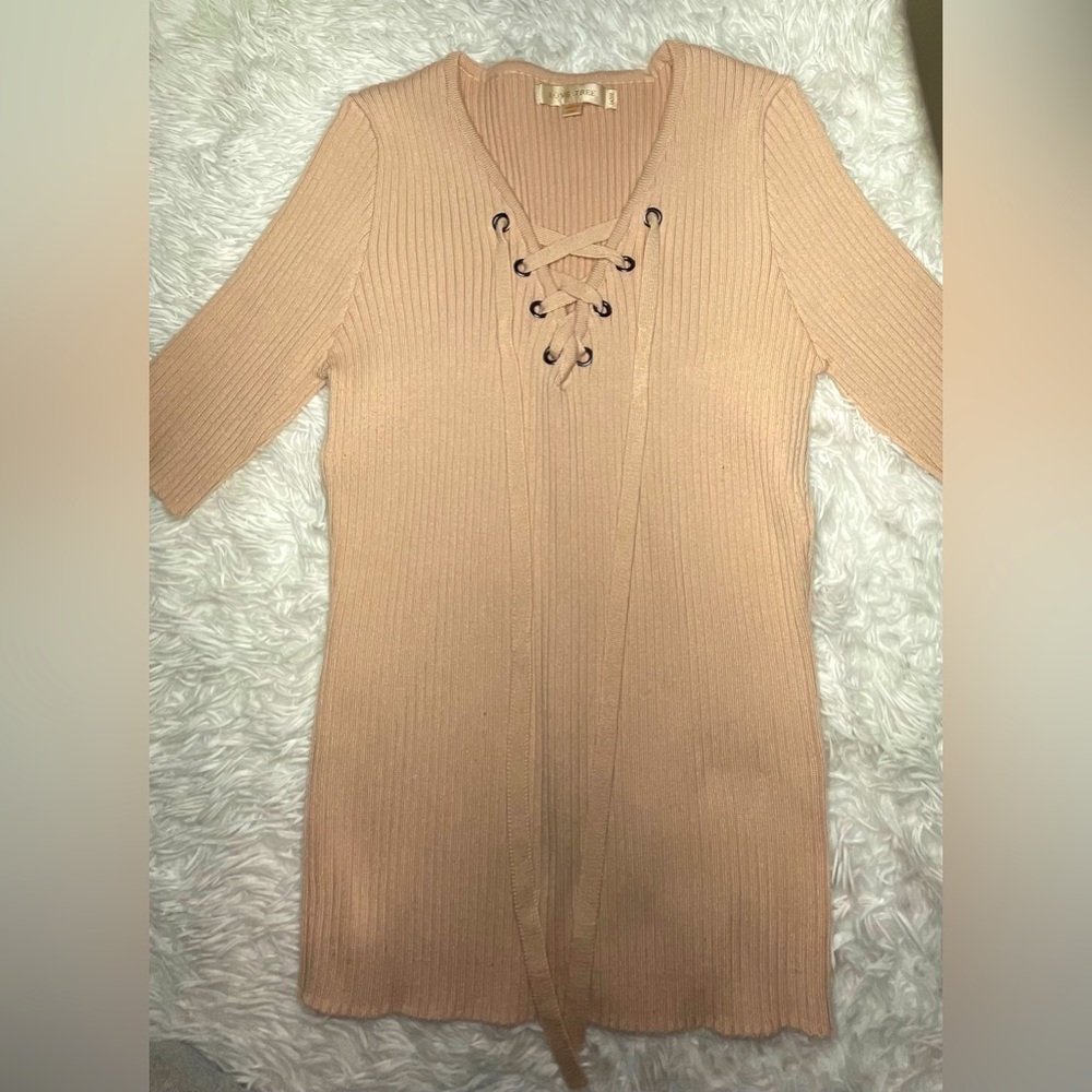 JRS LARGE| Light Pink tie up Sweater Top | Short sleeve